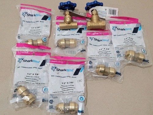 6x SHARKBITE U009LFA 1/2" X 3/8" PUSH TO CONNECT BRASS REDUCING COUPLING FITTING