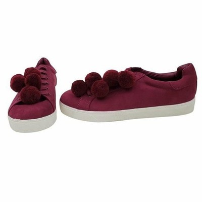 Circus Sam Edelman Carmela Sneakers 8.5 Red Pink Pom Pom Low Top Shoes Cranberry
