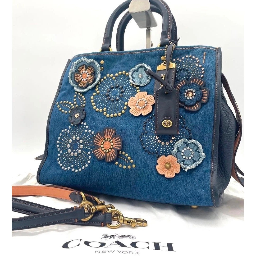 Coach Rogue 25 Denim Tea Rose Floral Applique Studded… - Gem