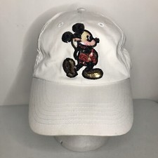 Authentic Disney Parks Mickey Mouse Sequin Baseball Cap Adjustable Hat White