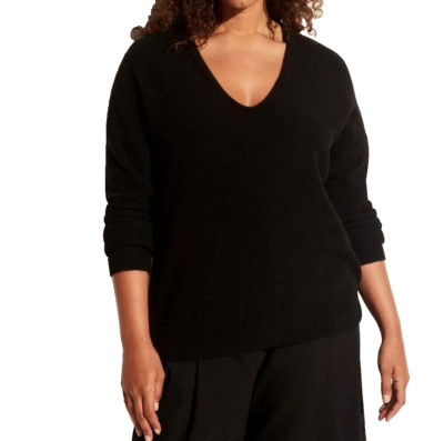 Vince Plush Boiled Pure Cashmere Sweater V-neck Black XXXL;NWT$395
