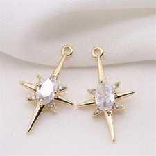 4pcs CZ Pave North Star Charm,Cubic Zirconia Star Pendant,Zircon Pentagram Charm