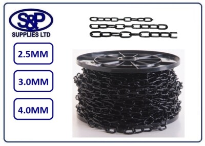 2,5mm, 3mm, 4mm STAHLKETTE, GESCHWEISSTES GLIED, ELEKTRO SCHWARZ PLATTIERT 1 MTR BIS 10 MTRS