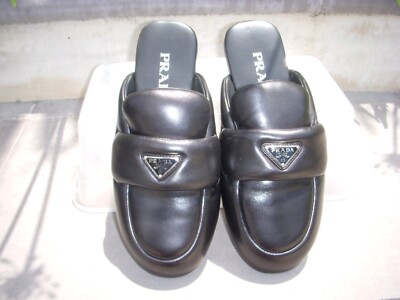 Prada Soft Padded Nappa Leather Mules Black Women's Size Prada Soft Padded Nappa Leather Mules Black Women's Size