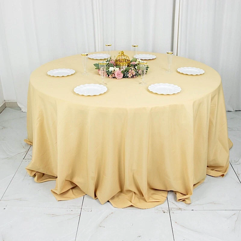 CHAMPAGNE 132" Premium ROUND POLYESTER TABLECLOTH Wedding Party Tabletop Dinner - Image 3 of 4
