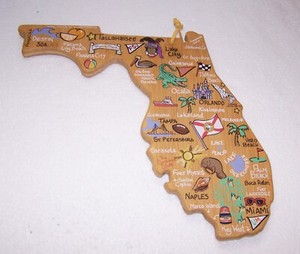 Totally Bamboo Florida Map Carving Board with Colors