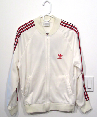 VINTAGE MENS M LATE 1980S 90S ADIDAS WHITE SATIN TRACK JACKET
