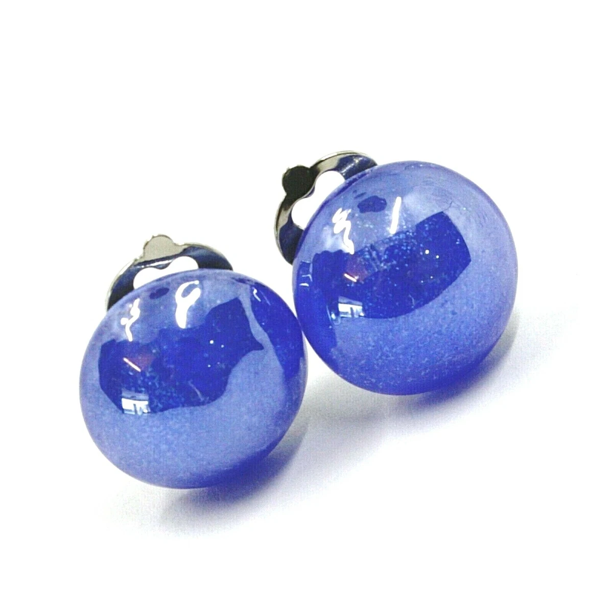 Orecchini A Perno In Vetro Di Murano Autentico - Blu Reale - Diametro 8 Mm - Fatti A Mano A Venezia Con Certificato