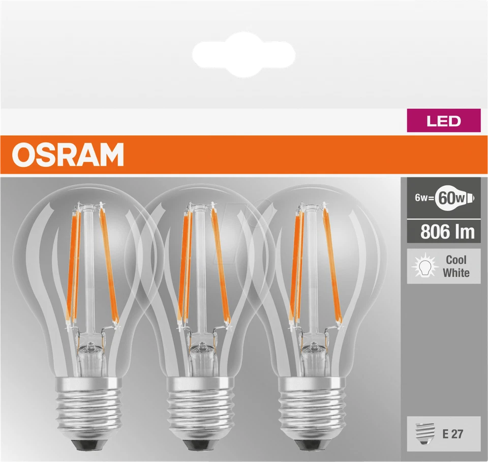 Osram LED 6.5w Light Bulb GLS A60 Base Classic A 60W Cool White 4000k 6 pack - Image 3 of 4