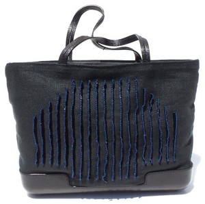 BOTTEGA-VENETA-Black-Fabric-Leather-Trim-Bead-Embellished-Blue-Stitch-Mini-Bag