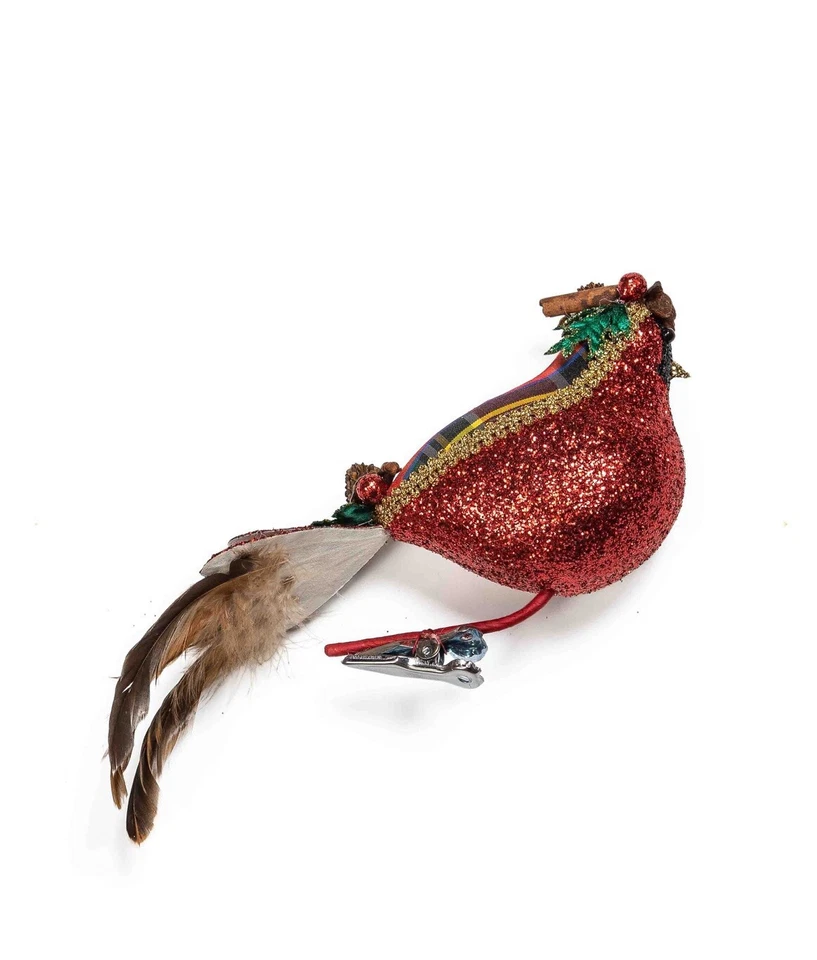 Clip cardinal tartático Mackenzie Childs nuevo 34765-1342 tartán pájaro a cuadros Foto 2 de 4