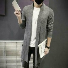 Men Slim Fit Cardigan Knitted Sweater Punk Trench Jacket Long Coats Knitwear