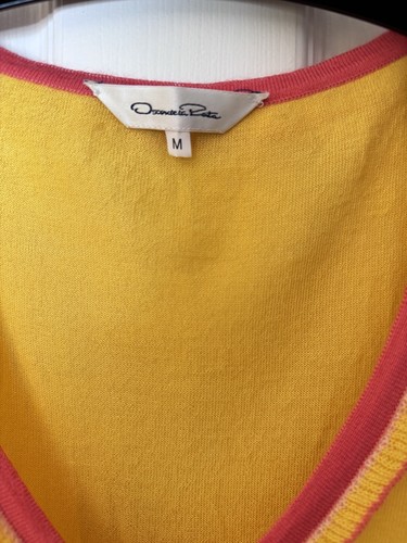 OSCAR DE LA RENTA Excellent Bright Yel Hot Pink Vest Cashmere/Silk ITALY - Picture 7 of 8