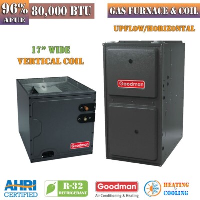Goodman 96% AFUE 80K BTU Furnace & Coil System Multi-Speed 17.5'' Cabinet W/ TXV
