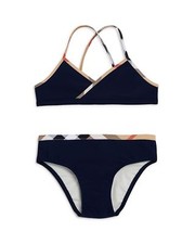 NEW Burberry Girls' Check Trim Navy Two Piece Swimsuit, Size 4Y/104cm
