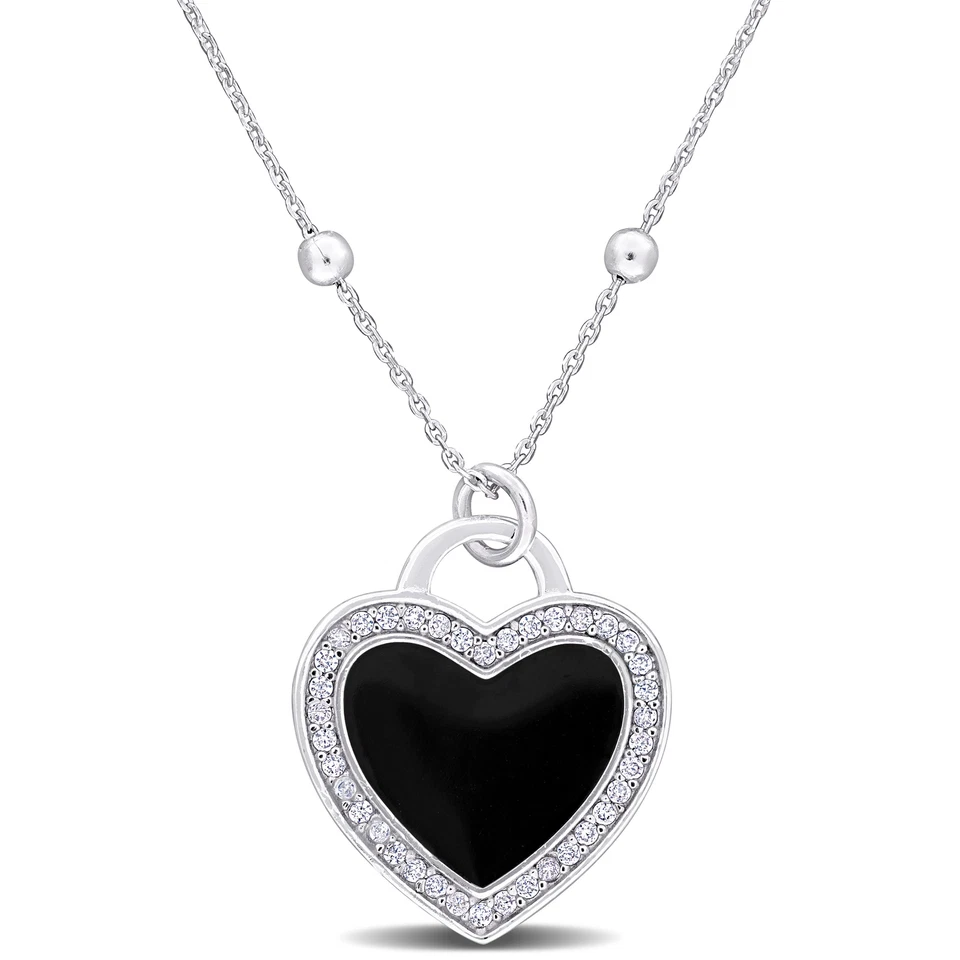 Collar con cadena Amour de plata de ley esmalte en corazón