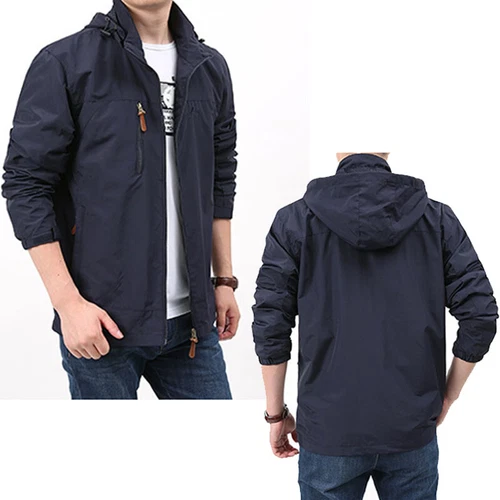 Herren Wasserabweisend Reißverschluss Kapuze Windbreaker Wandern Taktische Jacke Mäntel - Bild 5 von 17
