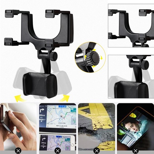 Universal 360° Car Rearview Mirror Phone Holder Mount Vehicle Cell Phone Stand - Picture 4 of 13