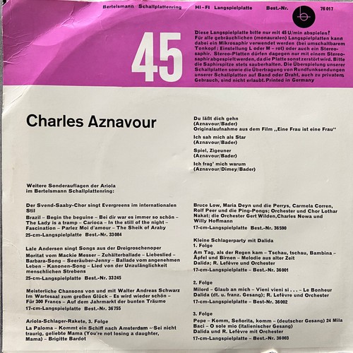 CHARLES AZNAVOUR: Du läßt dich gehn + 3 (EP Ariola 76017 / NM) - Bild 2 von 3