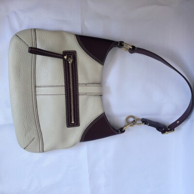 Vintage COACH Soho Bone & Brown Leather Hobo Buckle Flap Shoulder