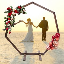 7.2FT Wedding Party Arch Door Wooden Heptagon Flower Arbor Stand Background USA