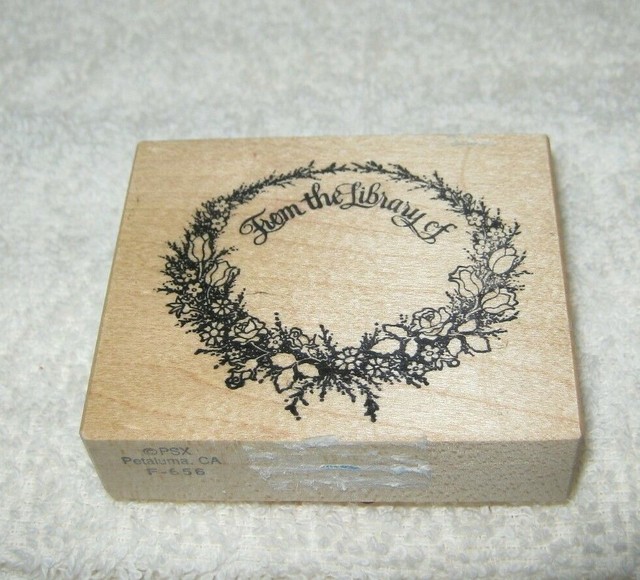 PSX Rubber Stamp "From the Library Of" with Floral Wreath Large