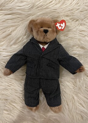 NWT Ty Attic Treasures 12'' Beanie Baby William Bear In Pinstripe Suit