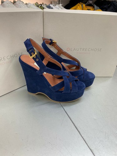 Zeppa l'AUTRECHOSE in camoscio blu. Altezza zeppa 14cm plateau 4 cm | eBay