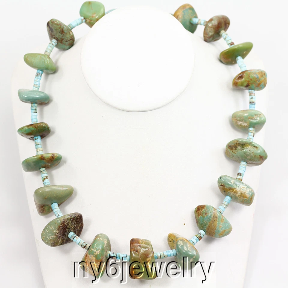 Natural Green Turquoise Rough Nugget beads Chain Long Necklace 28-30" - Image 2 of 4