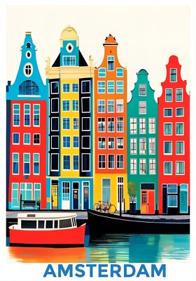 Leinwandbilder Poster Gerahmt W 205 Stadt Amsterdam Illustration bis 80x120 cm