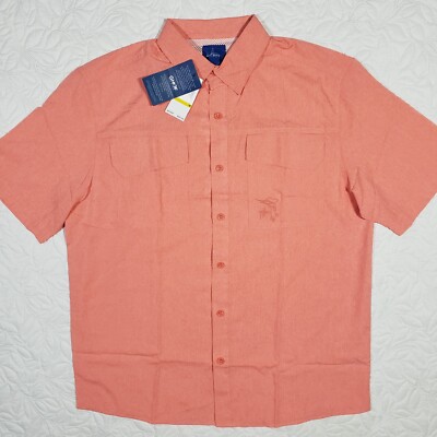 NWT Guy Harvey Shirt Mens M 'Coral' Pink Fishing Vented Short Sleeve Performance