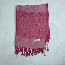 VTG Pashmina Paisley Silk Hot Pink Fringed Rectangle Scarf Wraps