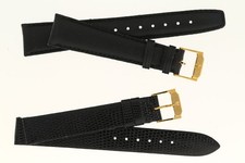 Brand New Genuine Movado Black Leather 2 PC Watch Strap Gold Tone Buckle 15 18MM