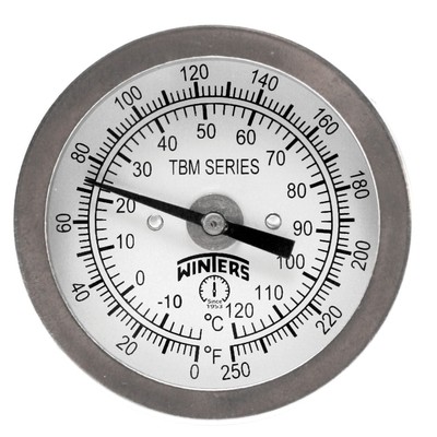 2-1/2'' Stem, 1/4'' NPT Fixed Center Back Mount Connection, 2''...