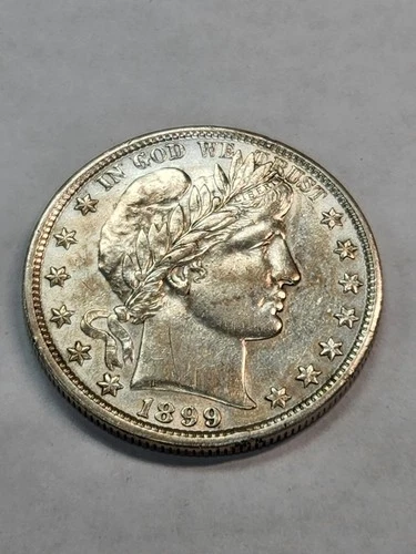 1899 Barber Half Dollar 50c XF / AU Details, Lightly Cleaned