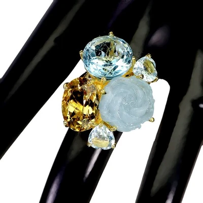 925 Sterlingsilber Ring Gravur Aquamarin 14x10mm Topas Edelstein Schmuck Größe 9 - Bild 1 von 4