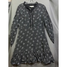 Loft Black White Dot Ruffle Neck Long Sleeve Mini Dress Size 6 Crochet Trim