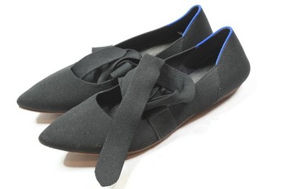 Rothy's Pointed Toe Mary Janes Textile Bow Tie Flats Womens 9.5 Black Slip-On