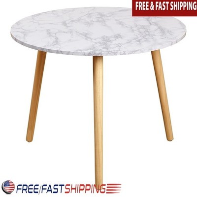 Stylish Round Coffee Table Faux Marble Top Elegant Accent Table Indoor Use