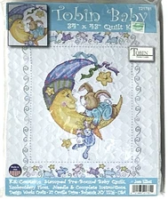 T21761 Tobin Baby Stamped Pre-Bound Quilt Kit Bunny On Moon 34 X 43 NOS