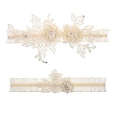 2 Pcs Wedding Garter for Bride Lace Flower Garters Leg Garter Set Bride Acces...