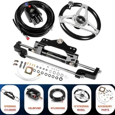 150HP Hydraulic Outboard Steering Kit Boat Marine System w/Alloy Steering Wheel