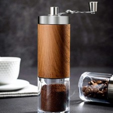 Portable Hand Crank Coffee Grinder - Stainless Steel  Wood Grain Design