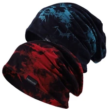 Men Slouchy Beanie Hat Thin Baggy Summer Skull Cap (Blue/Claret)