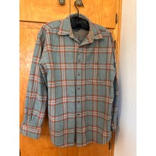 Pendleton Wool Plaid Flannel Shirt Men  s L Sage Rust Elbow Patch Outdoors