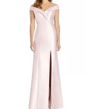 Alfred Sung Cameo Portrait Collar SATIN Slit TRUMPET Bridesmaid Size 6R New Year