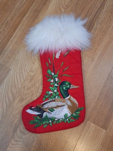 Vintage Red Mallard Duck Wildlife 2 Sided Christmas Stocking Fur Top 15 Inches - Picture 6 of 10