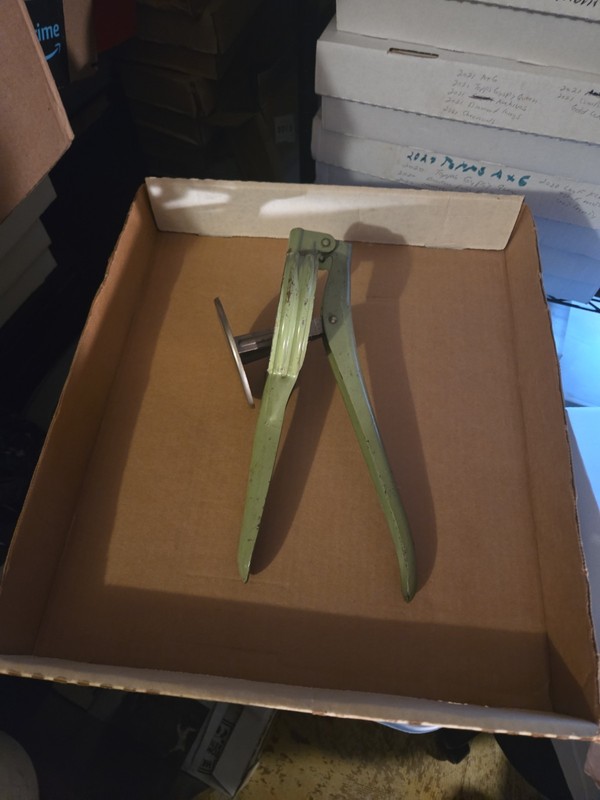 1950s Vintage Metal Potato Ricer with Green Handle MISSING Strainer