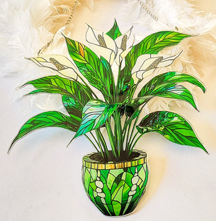 Wunderschöne Topfblume Sonnenfänger mit beidseitigem Motiv & Kette 20 cm.