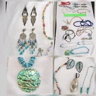 Vintage Costume Jewelry Lot Of 19 Mixed Gemstone & Liquid Silver Turquoise MOP